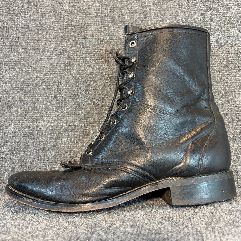 Vintage Justin Black Leather Lace Up Kiltie Military Packer Combat Boots Mens 12